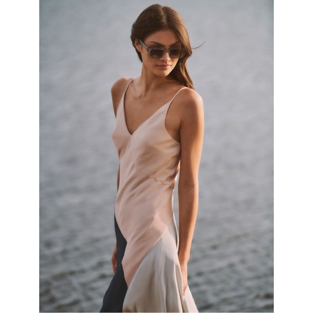 NWT Reiss Hudson Fitted Asymmetric Slip On Midi Dress sz 10